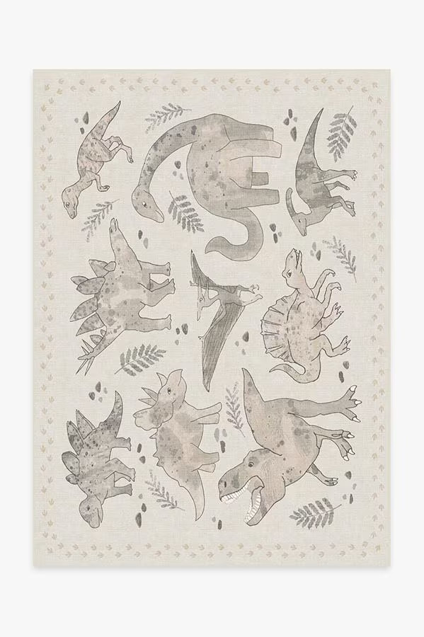 Dinosaur Parade Warm Grey Rug | Ruggable