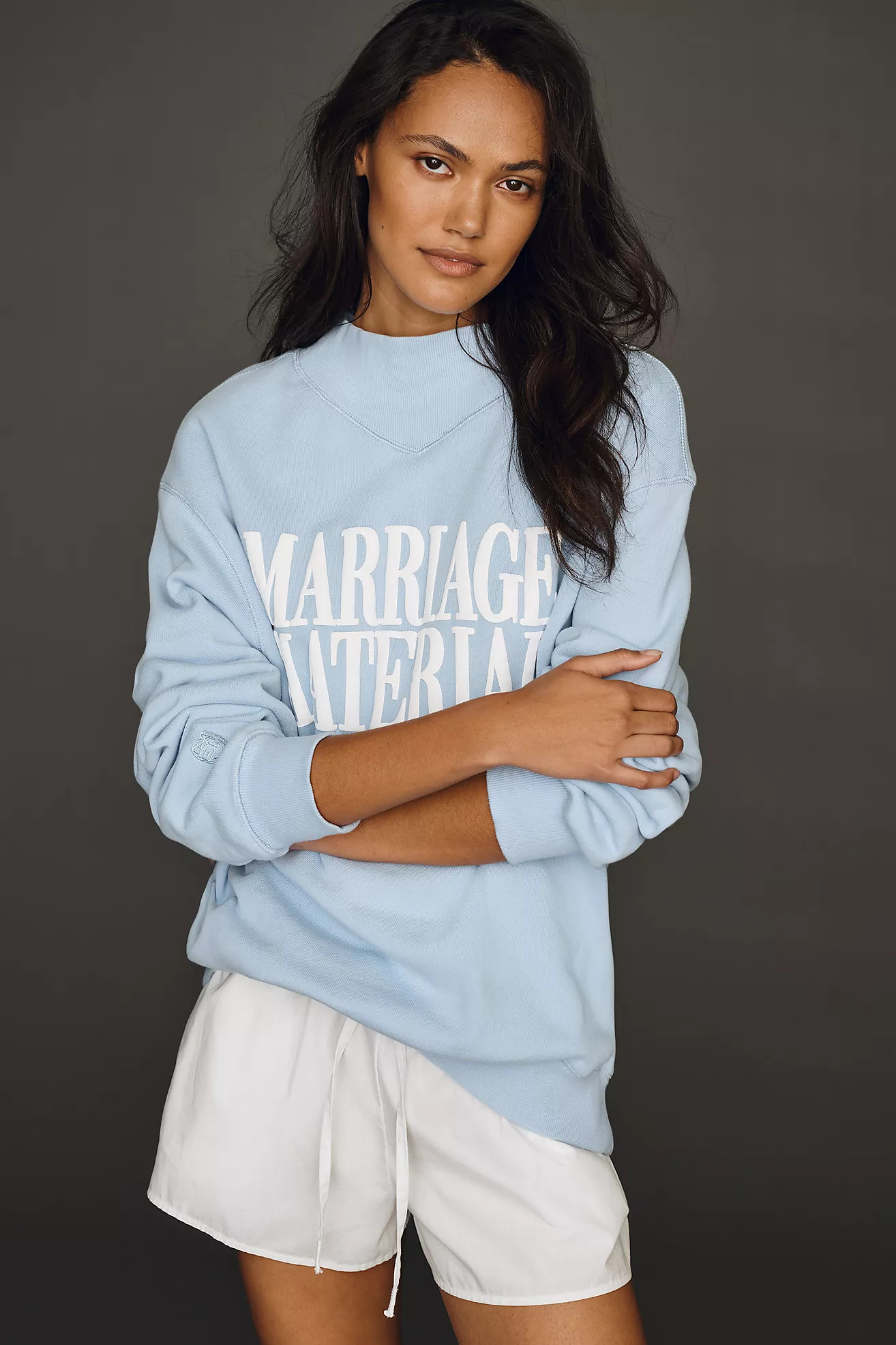BRIDEMERCH Marriage Material 100% Cotton Mock-Neck Sweatshirt | Anthropologie (US)