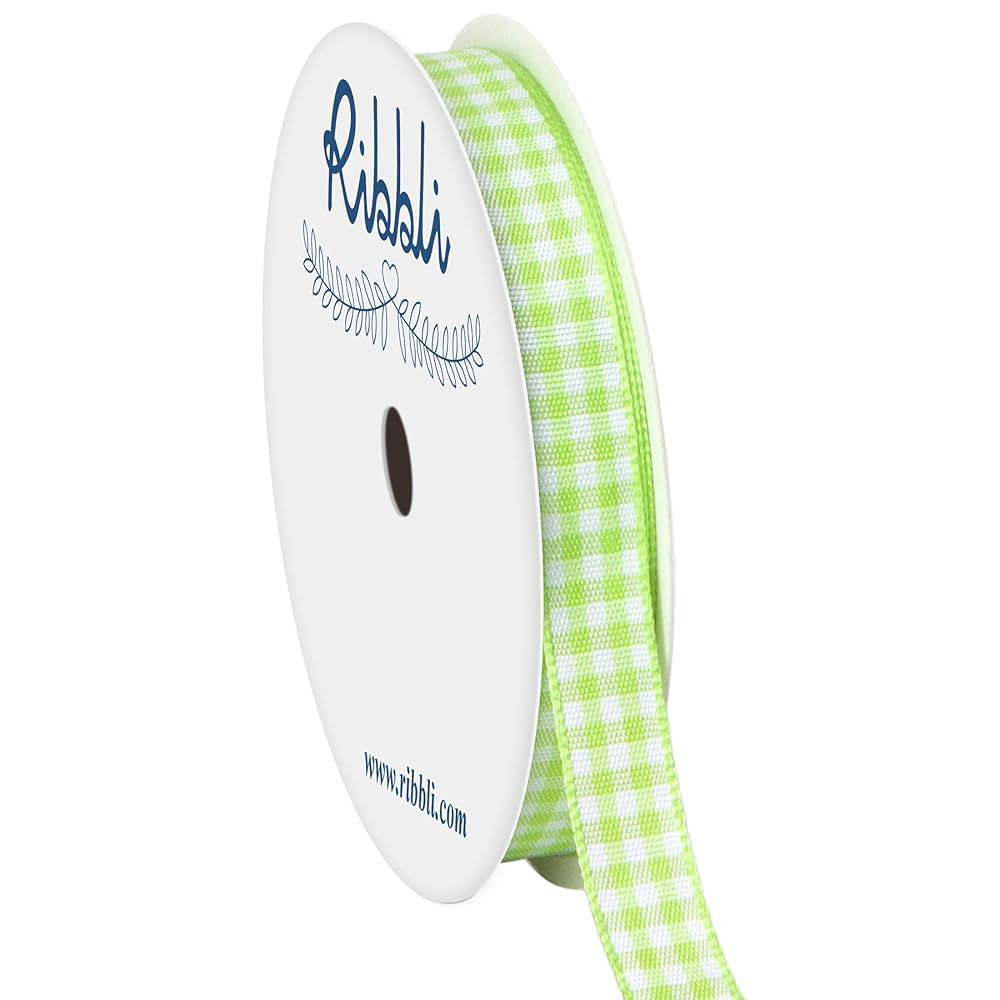 Ribbli Apple Green and White Gingham Ribbon,100% Polyester Woven Edge,3/8 Inch x 10 Yard,Plaid Ri... | Amazon (US)
