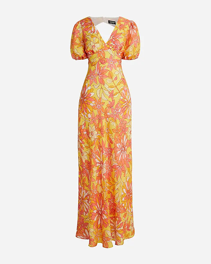 Collection puff-sleeve cupro-blend maxi dress in sunset floral | J. Crew US