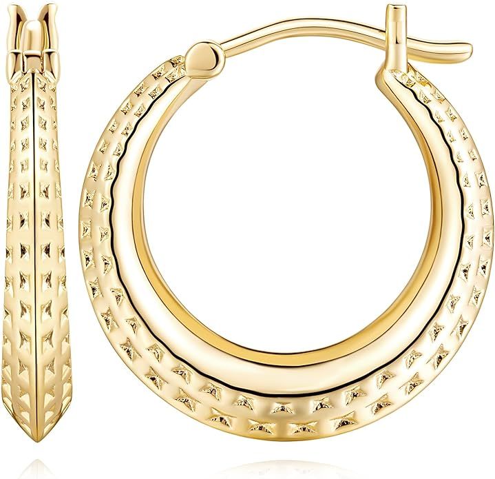 14K Gold Earrings for Women Chunky Gold Hoop Earrings for Women 14K Gold, Lightweight & Small Hoo... | Amazon (US)