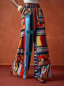 Zivah 2025 Summer New Vacation High Waist Boho Positioning Printed Wide Leg Women's Trousers, Mus... | SHEIN