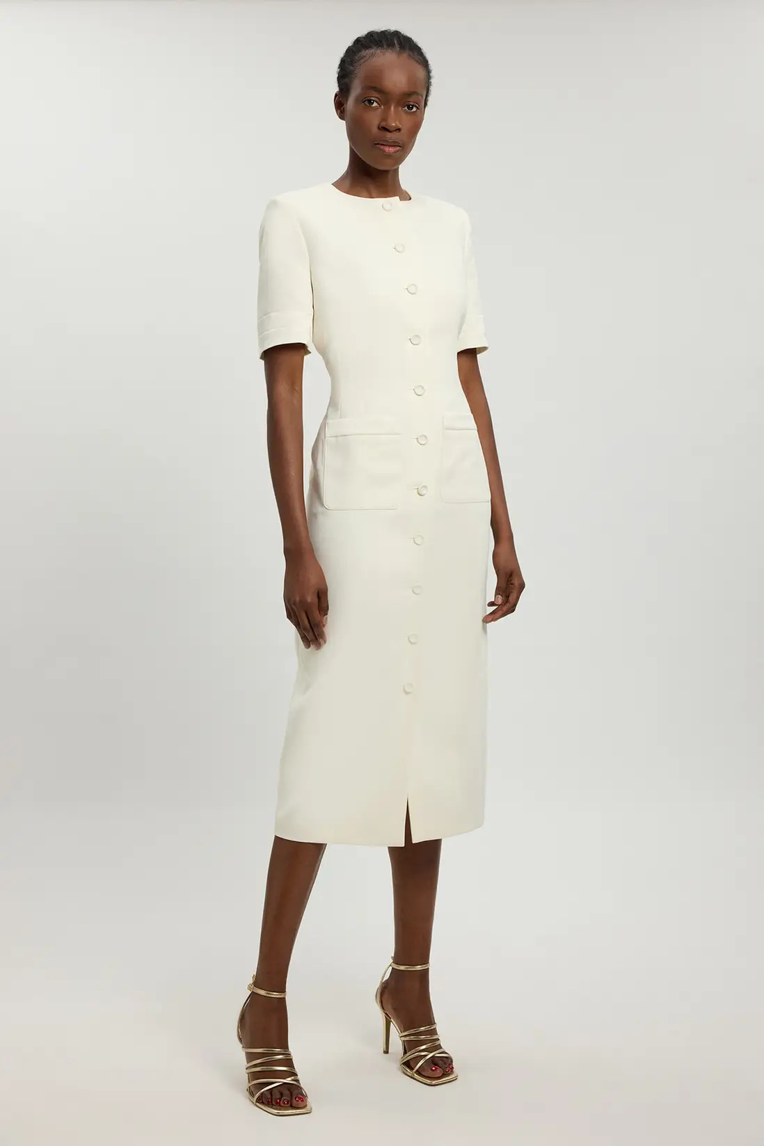 Satin Tux Short Sleeve Tailored Midi Dress | Karen Millen