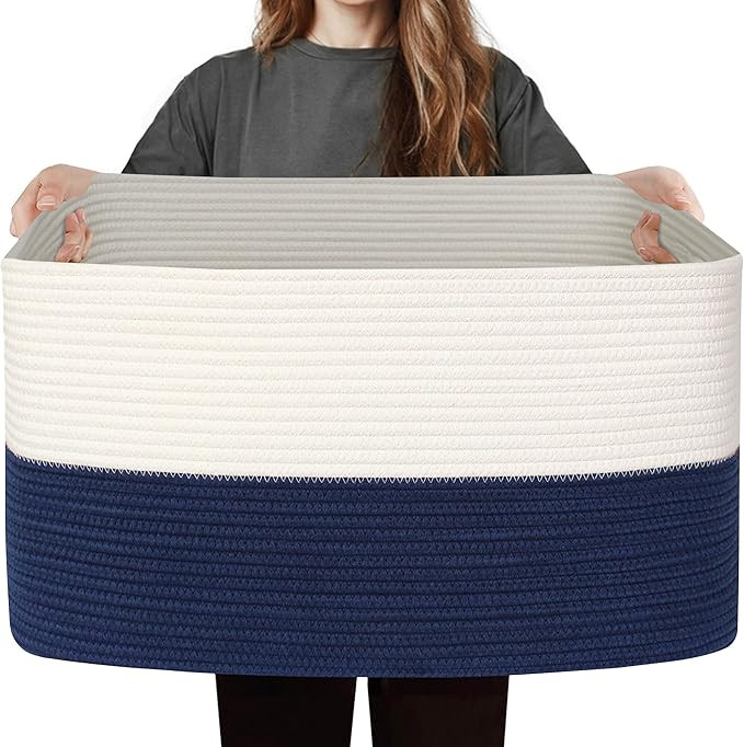 Large Basket for Blankets, 75L Woven Blanket Storage for Living Room, Cotton Rope Baskets for Org... | Amazon (US)