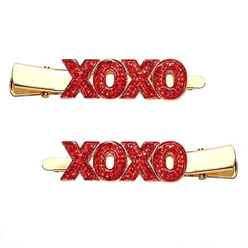 NVENF Valentine’s Day Heart Hair Clips for Women Rhinestone Glitter Enamel Heart Hairpins Sweet Lovely Hearts Hair Barrettes Styling Hair Accessory Valentines Gift (XOXO 1) | Amazon (US)
