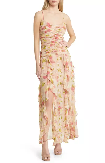 LINA V-NECK FLORAL DRESS #MADEBYLOVET (TAUPE PINK)