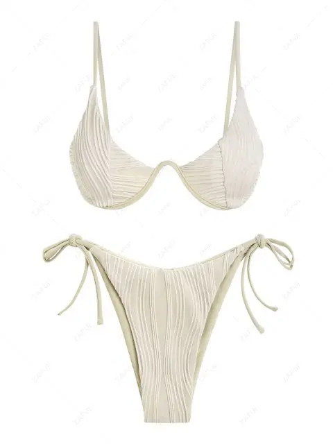 ZAFUL Ribbed Monowire Tie Side Bikini Swimwear | ZAFUL (Global)