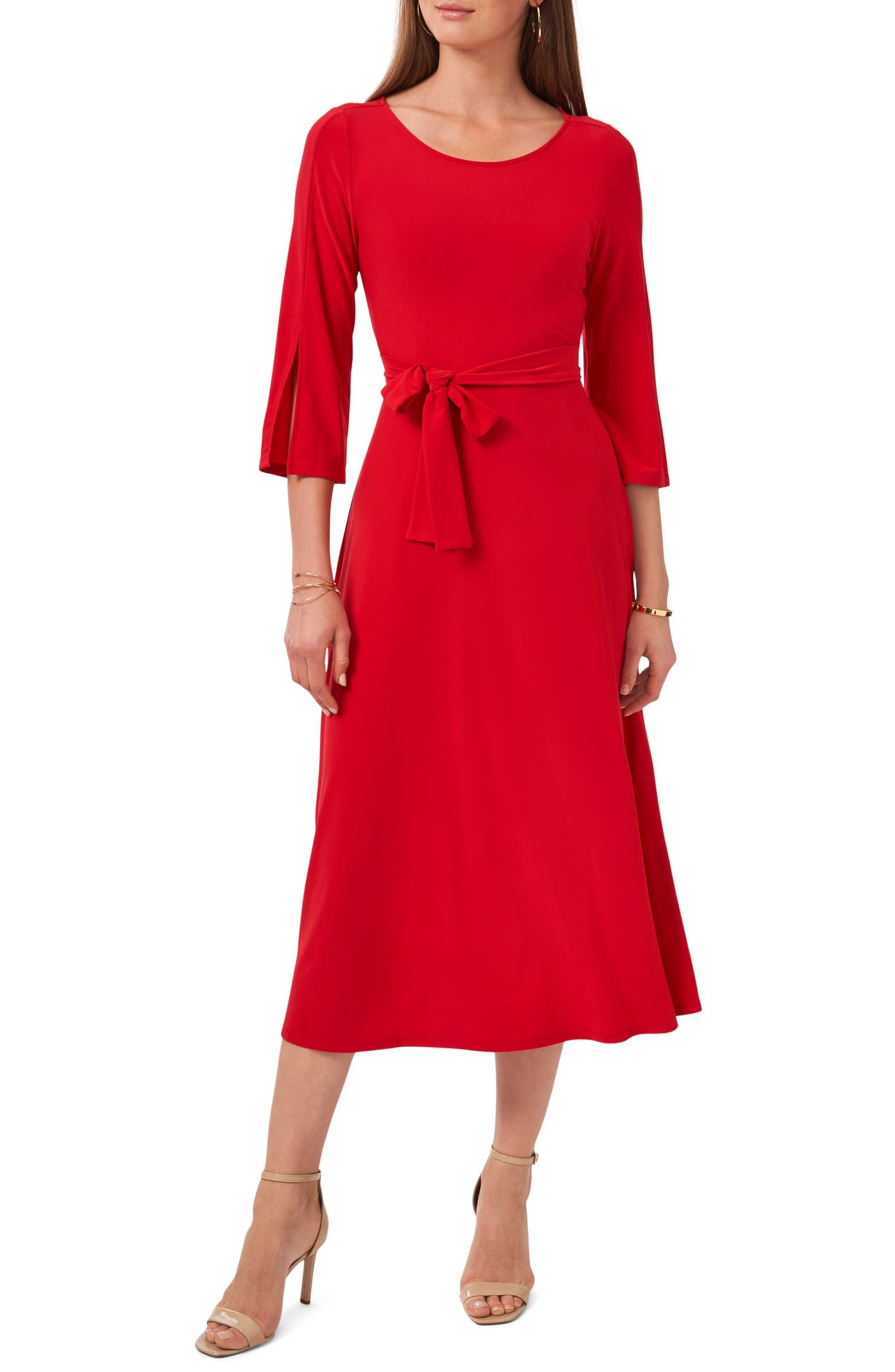 Belted Split Sleeve Midi Dress | Nordstrom
