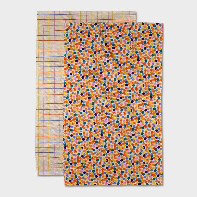 Geometry Tea Towel Set Chic: Modern Quick Dry Microfiber Kitchen Towels, Check & Polka Dots, 2 Pi... | Target