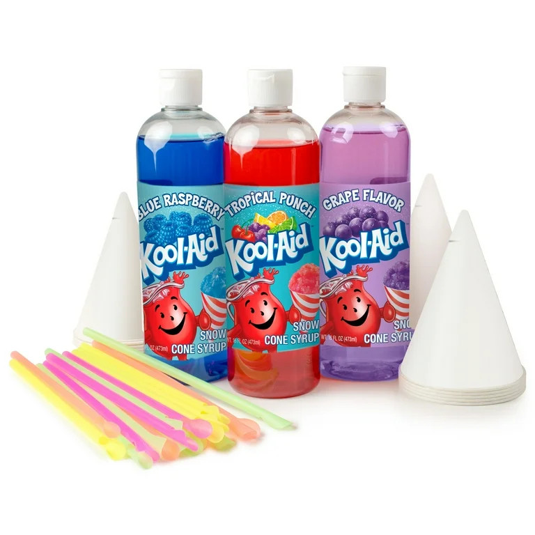 Kool-Aid Snow Cone Syrup Variety Pack Party Kit with Cups & Straw Spoons | Walmart (US)