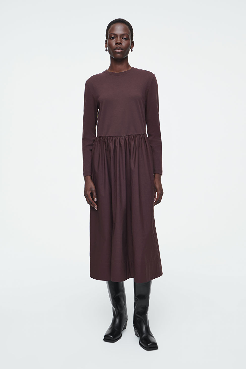 CONTRAST-PANEL LONG-SLEEVED MIDI DRESS | COS UK