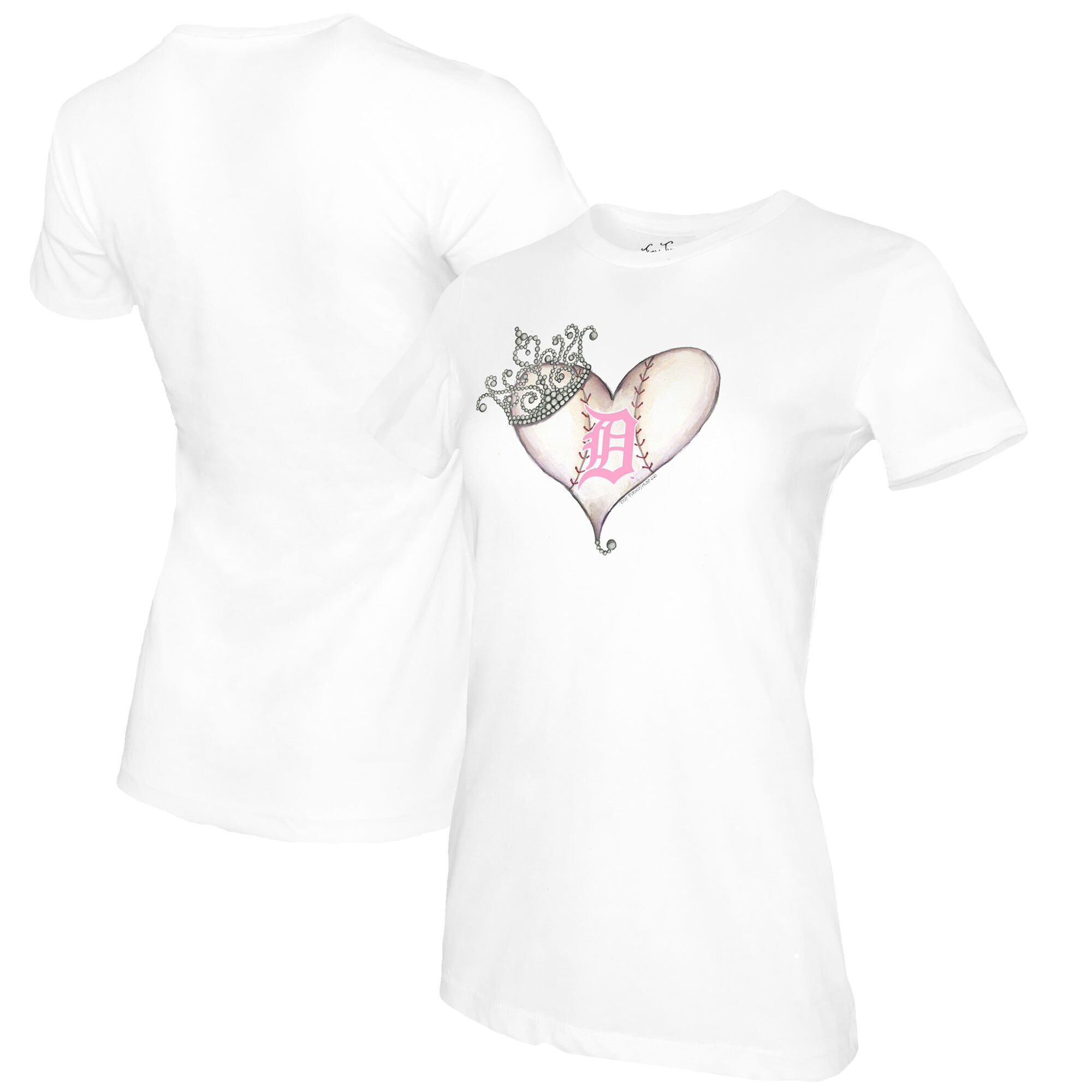 Detroit Tigers Tiny Turnip Women's Baseball Tiara Heart T-Shirt - White | Fanatics