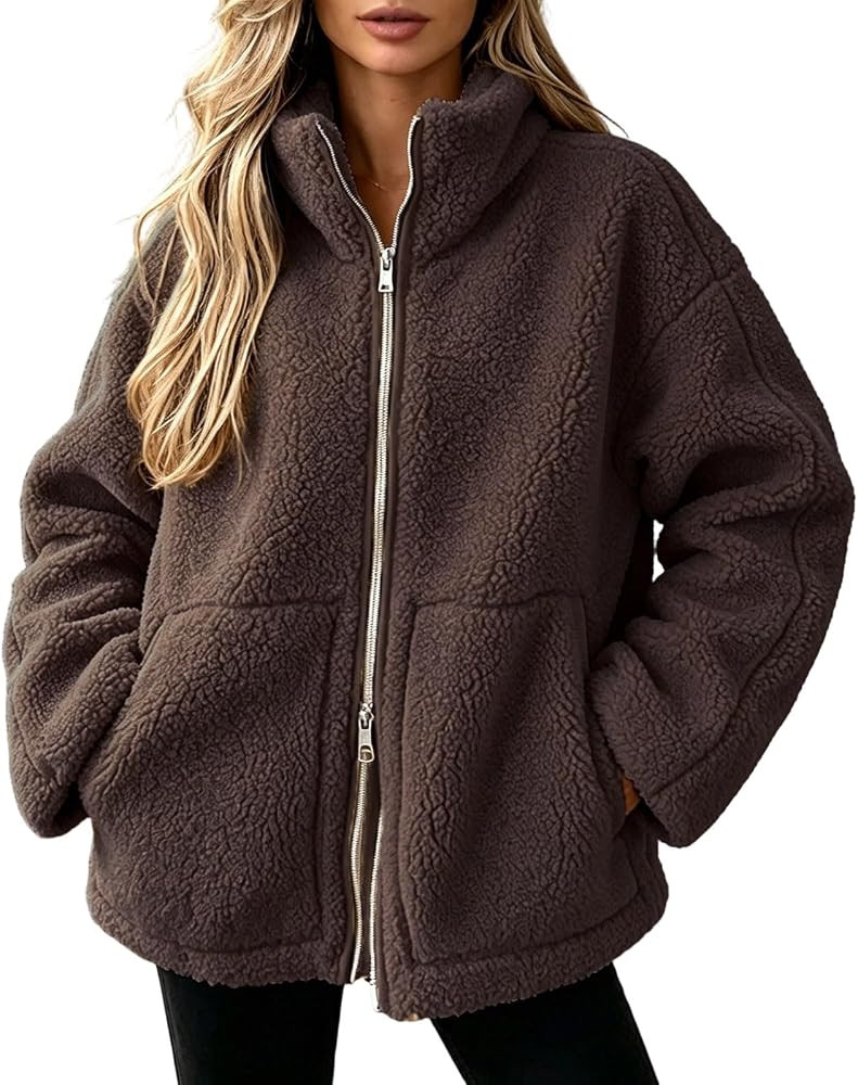 Teddyjacke Damen Fleecejacke Warme Dicke Freizeit Zwei-Wege Rei\u00dfverschluss Winterjacke Einfa... | Amazon (DE)