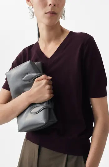 MANGO Selection V-Neck Short Sleeve Wool Sweater in Wine at Nordstrom Rack, Size X-Small | Nordstrom Rack