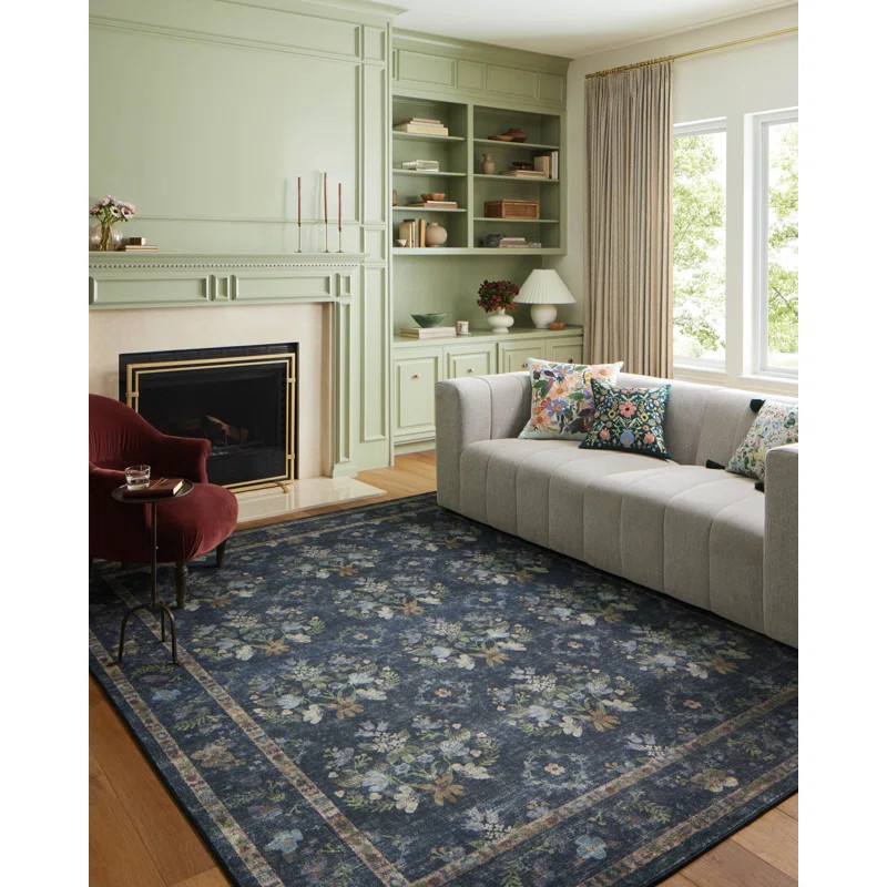 Rifle Paper Co. x Loloi Courtyard Navy Area Rug feat. CloudPile | Wayfair North America