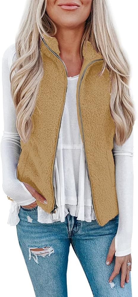 LOMON Womens Fuzzy Sherpa Fleece Jacket Lightweight Vest Cozy Sleeveless Cardigan Zipper Waistcoa... | Amazon (US)