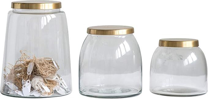 Creative Co-Op Round Glass Jars with Brass Finish Lids (Set of 3 Sizes) | Amazon (US)