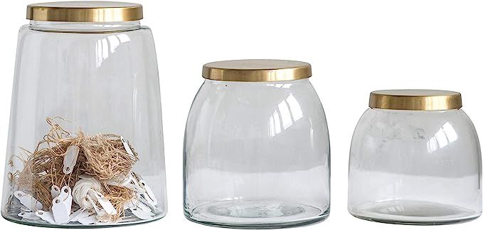 Creative Co-Op Round Glass Jars with Brass Finish Lids (Set of 3 Sizes) | Amazon (US)