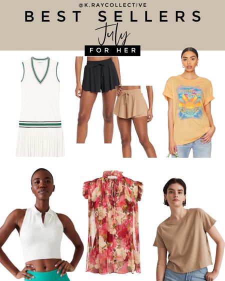 These are our best selling wings for the month of July for her. 

The chic, white, tennis dress, the perfectly drapey active short, a gorgeous floral blouse, my favorite band Tee, a cropped basic tee, and the perfect tennis top.

#bestsellers #mostShopped #BandTees #ActiveShorts #TennisOutfits #SummerDress #TennisDress #WhiteDress

#LTKFind #LTKstyletip #LTKover40