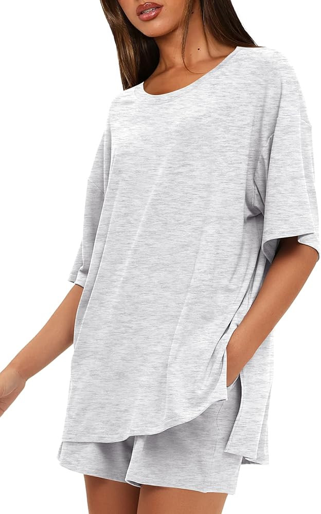 Darong Women's Two Piece Loungewear Set Casual Boxy Shirts Drawstring Shorts Comfy Matching Airpo... | Amazon (US)