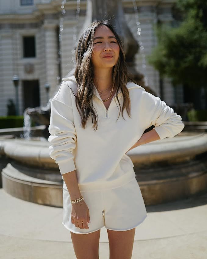 The Drop Women's Whisper White Half-Zip Collared Sweatshirt by @spreadfashion | Amazon (US)