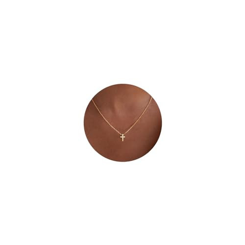 Plenky Cross Necklace, Dainty Gold Tiny Cross Necklace 14k Gold Plated Cross Pendant Necklace Simple Gold Necklace Adjustable Necklace Gold Jewelry for Women | Amazon (US)