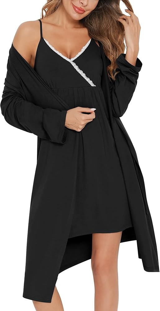 SWOMOG Womens Maternity Robe 2 Piece Nursing Nightgown for Breastfeeding 3 in 1 Labor Delivery Nursi | Amazon (US)