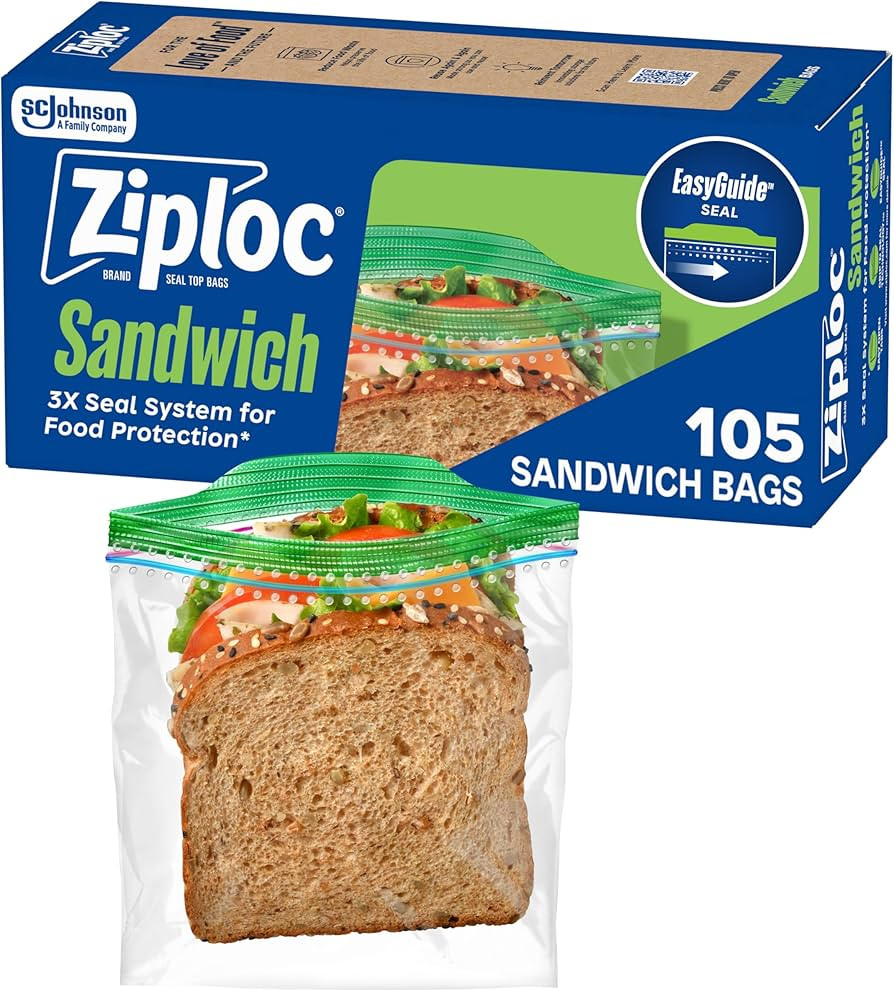 Ziploc Sandwich and Snack Bags with EasyGuide Texture, Plastic Storage Bags with Grip 'n Seal Tec... | Amazon (US)
