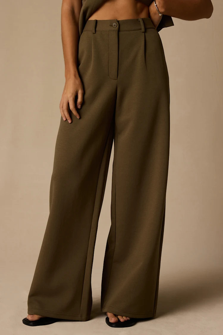 Greta Olive High-Rise Wide-Leg Trousers | Lulus
