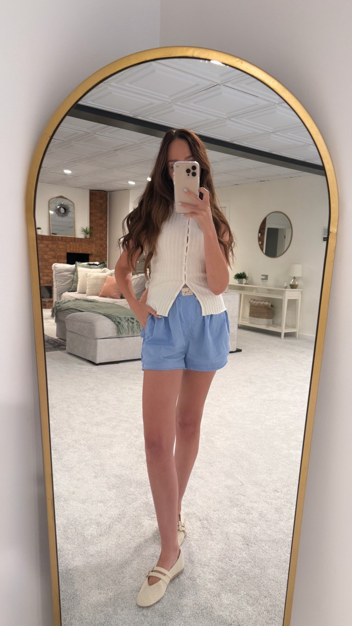 Easy and fun basic fit 💙🤍🫶🏼
.
.
Sizing:
Top: small (could also do XS) — tts
Boxers: XS —tts
Shoes: 7, tts 
.
.
#casual #casualstyle #casualootd #simplestyle #closetstaples #basics #basicfashion #chicstyle #minimalstyle #whatiwore #summerfashion #styleinspo

#LTKFindsUnder50 #LTKShoeCrush #LTKSaleAlert