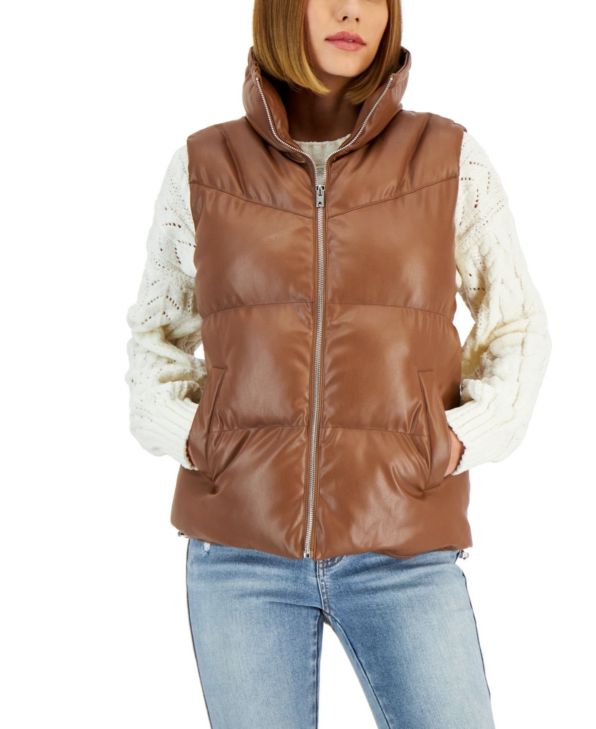Bcx Juniors' Faux-Leather Puffer Vest | Macys (US)