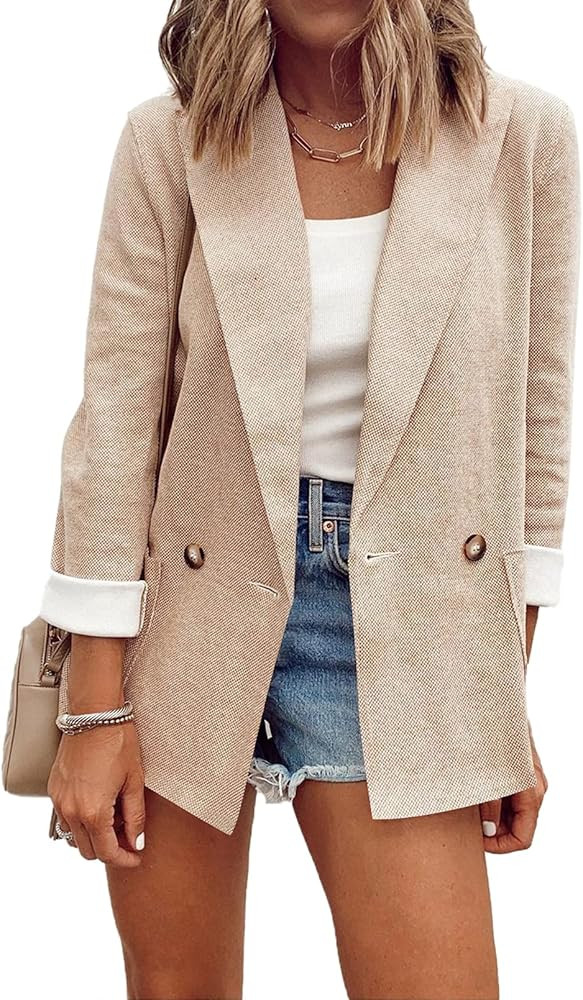 Sidefeel Women 3/4 Sleeve Outwear Work Office Suit Jacket Casual Blazers Coat | Amazon (US)