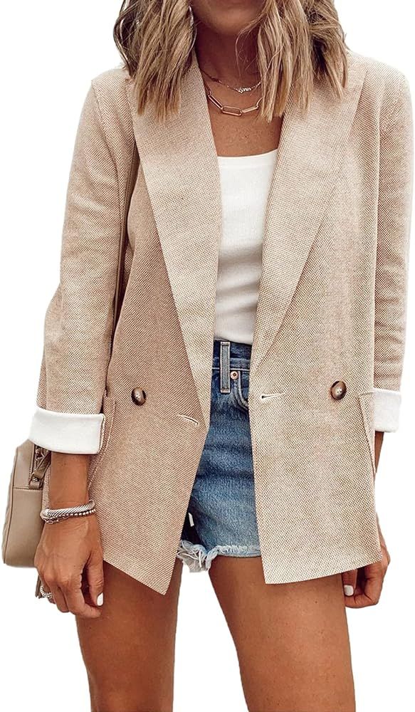 Sidefeel Women 3/4 Sleeve Outwear Work Office Suit Jacket Casual Blazers Coat | Amazon (US)