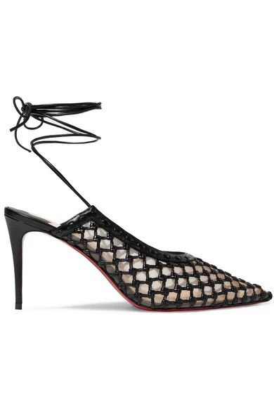Christian Louboutin - Roland Mouret Cage And Curry Mesh And Woven Leather Pumps - Black | NET-A-PORTER (US)