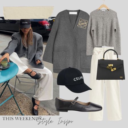 Let’s recreate this look with pieces of the British high street 

Celine cap 
Mary Janes 
Cream jeans 
Grey wool jacket 

#LTKeurope #LTKstyletip
