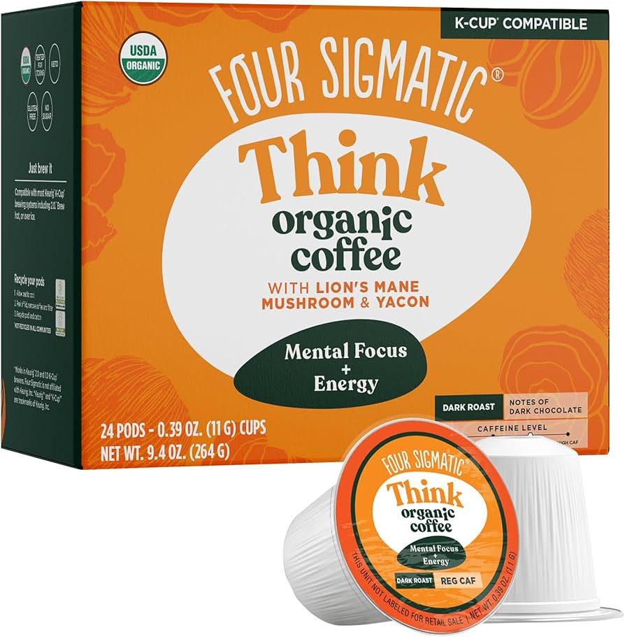 Four Sigmatic Mushroom Coffee K-Cups | Organic and Fair Trade Dark Roast Coffee with Lion’s Man... | Amazon (US)