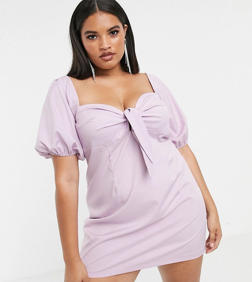 Boohoo Plus skater dress with puff sleeve in lilac-Purple | ASOS (Global)
