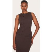 Chocolate Ribbed Asymmetric Button Up Vest Top, Chocolate | PrettyLittleThing IE