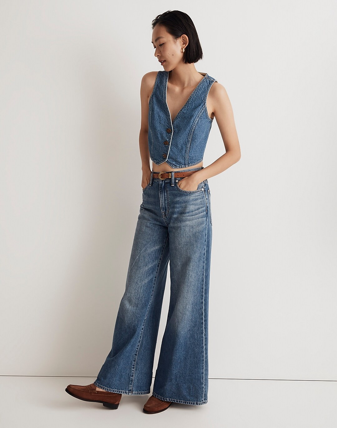 Cotton-Hemp-Blend Denim Crop Vest Top in Pawley Wash | Madewell