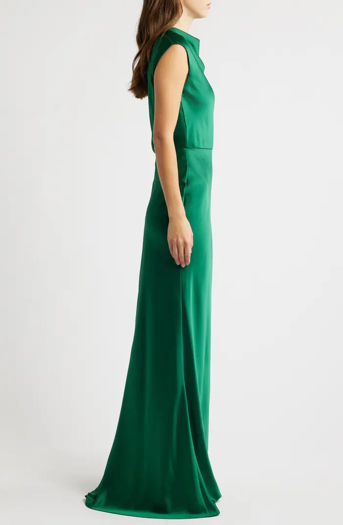 High Cowl Neck Satin Gown | Nordstrom