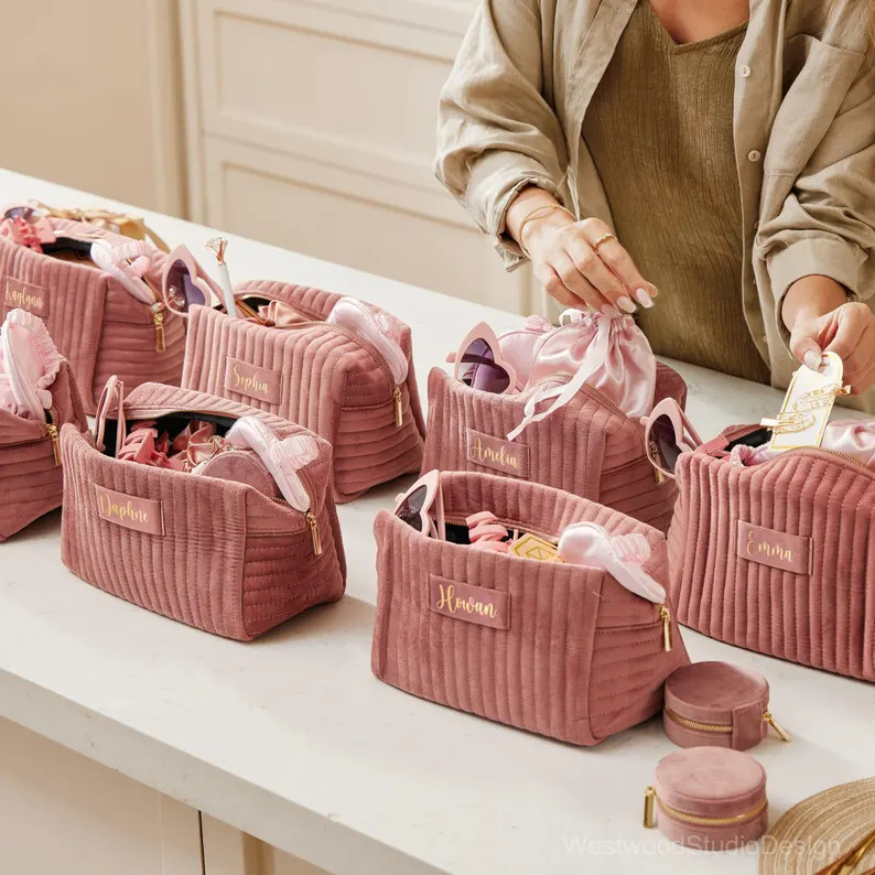 Personalized Velvet Makeup Bag – Custom Name Cosmetic Pouch, Bridesmaid Gift, Christmas Gift fo... | Etsy (US)