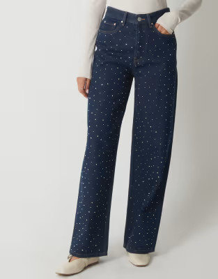 Threadbare Embellished baggy wide leg jeans in indigo | ASOS (Global)
