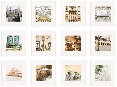 Gallery Perfect Gallery Wall Kit Square Photos with Hanging Template Picture Frame Set, White, 12 Pi | Amazon (US)