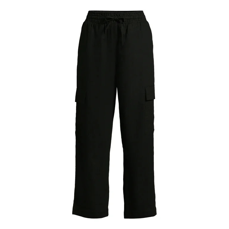 Time and Tru Women's High Rise Pull on with Drawstring Straight Leg Cargo Linen Pants, Size XS-XX... | Walmart (US)