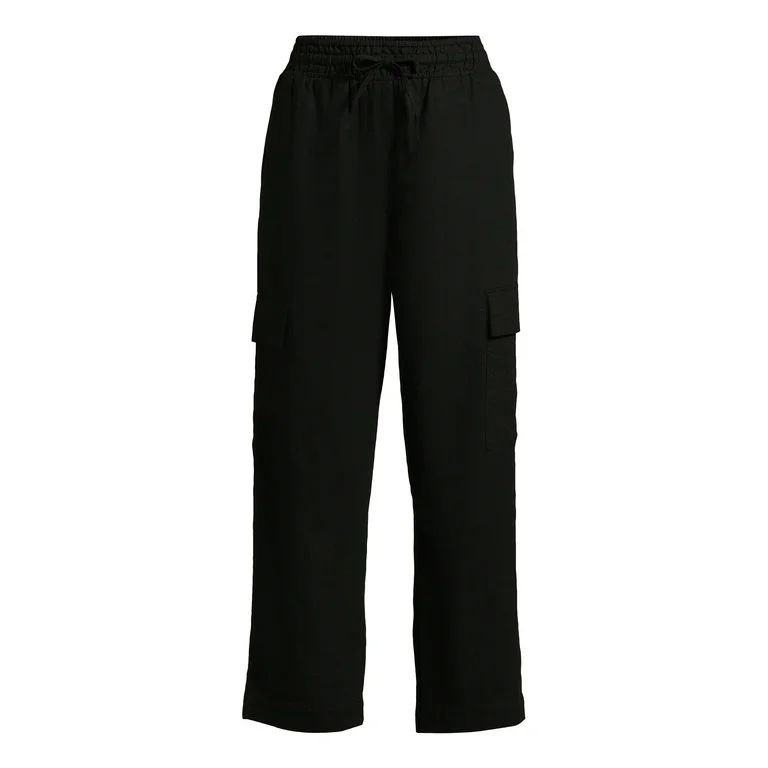 Time and Tru Women's High Rise Pull on with Drawstring Straight Leg Cargo Linen Pants, Size XS-XX... | Walmart (US)