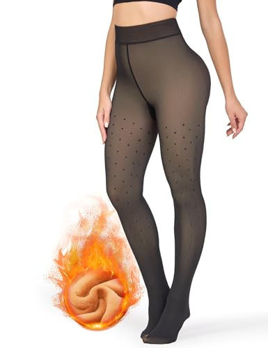 KBVOT Fleece Lined Tights Women Sheer Fake Translucent Winter Thermal Pantyhose Opaque Warm Thick High Waist Leggings(XS-2XL) | Amazon (US)