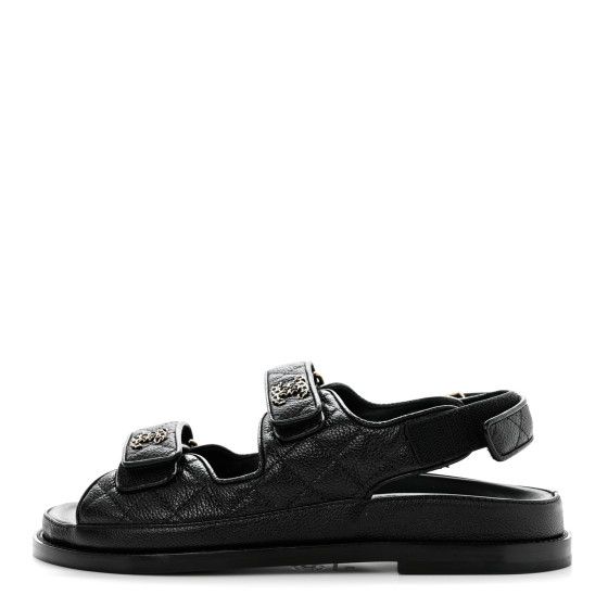 Grained Calfskin Velcro Dad Sandals 38 Black | FASHIONPHILE (US)