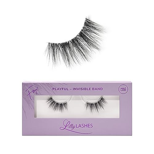 Lilly Lashes Sheer Band, False Eyelashes with Invisible Band Lashes, Half Lashes Natural Look, Half Lash Cateye Style, Reusable Eyelashes 20x, Lash Glue not Included, 13mm (Playful) | Amazon (US)