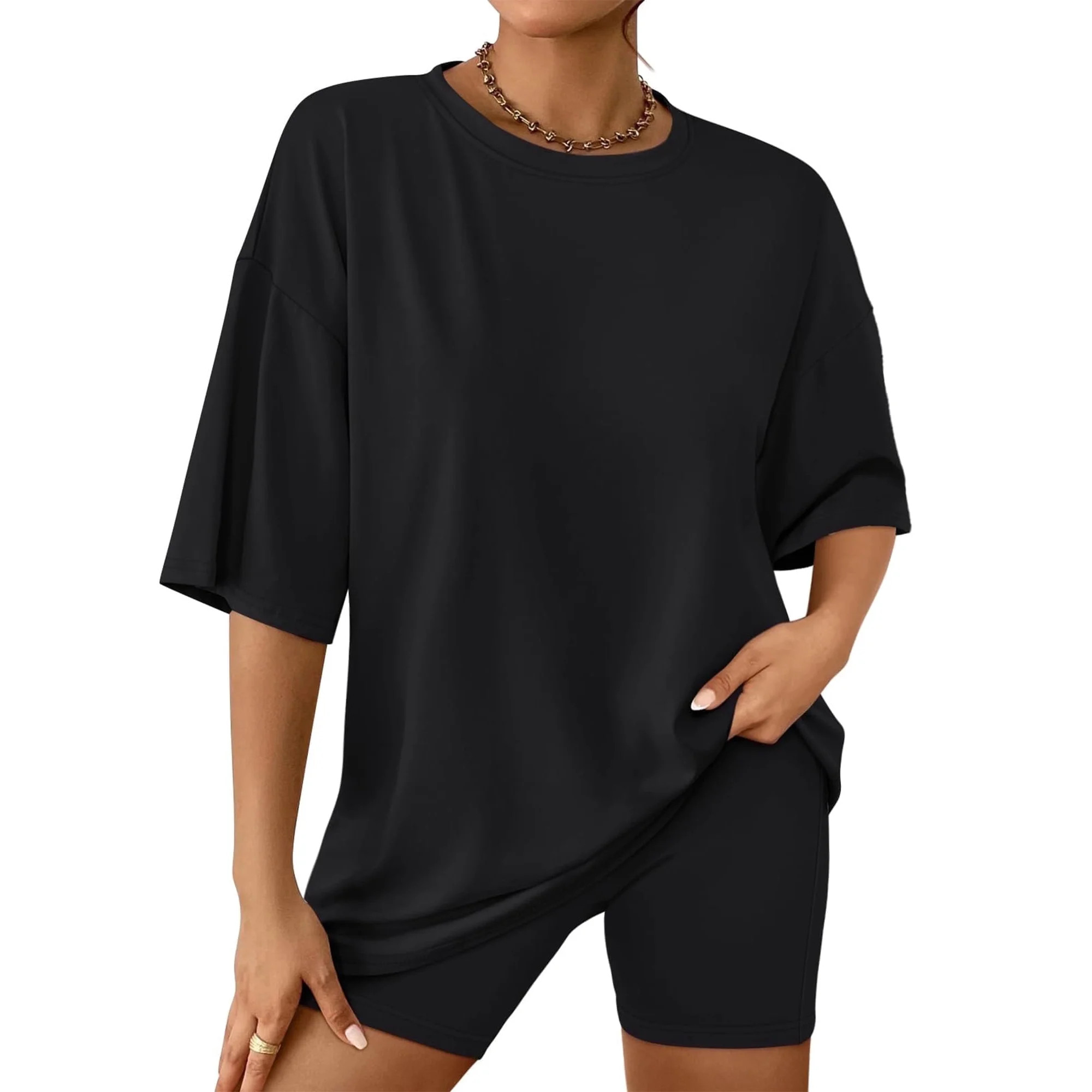 SUNBS 2 Piece Outfit for Women Lounge Sets Oversized Tshirts Matching Biker Short Summer Clothing... | Walmart (US)
