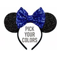 Minnie Mouse Ears Royal Blue or PICK YOUR COLOR Sequin Bow Mickey Mouse Ears Disney Ears Sequin Minnie Mouse Bow Mickey Ears Minnie Ears | Etsy (US)